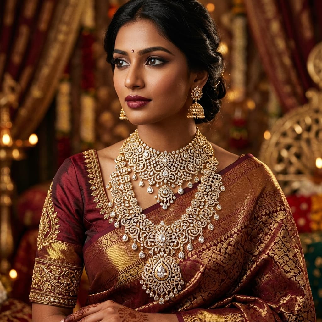 Gold and diamond statement necklace for festive occasions
