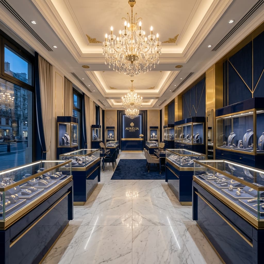 Fine jewellery showroom interior — premium collection on display